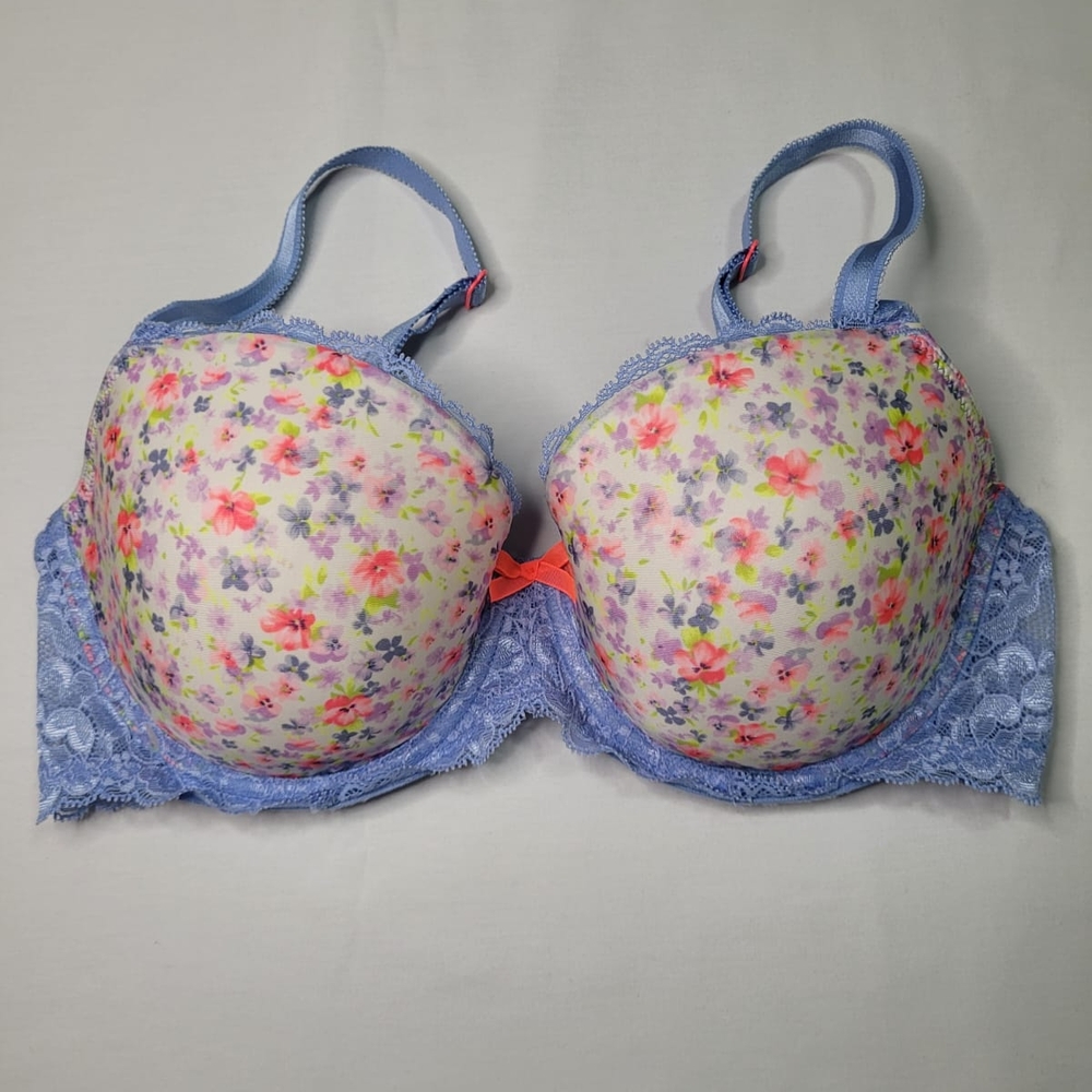 Victoria's Secret Blue and Pink Floral Lace Bra